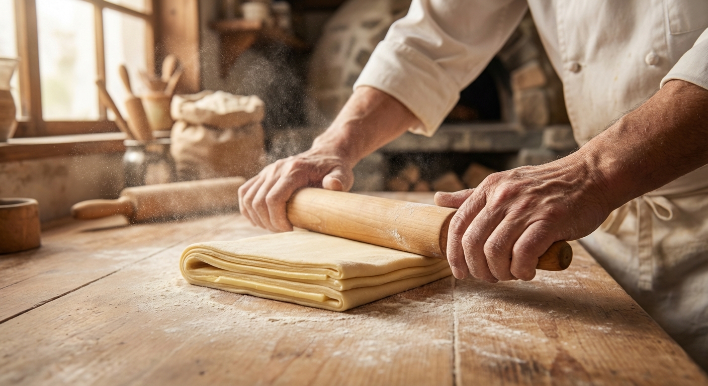 生地の折り込み作業