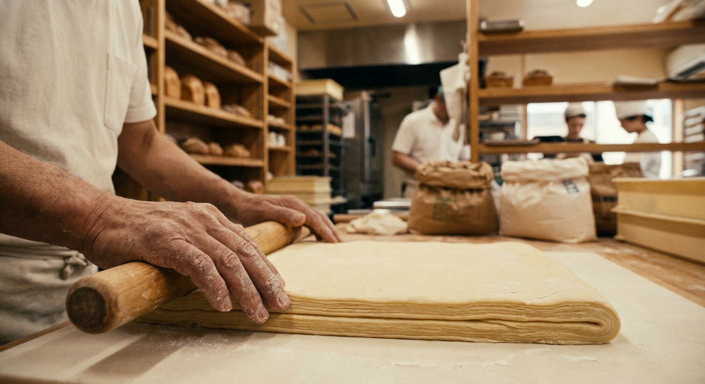 生地の折り込み作業